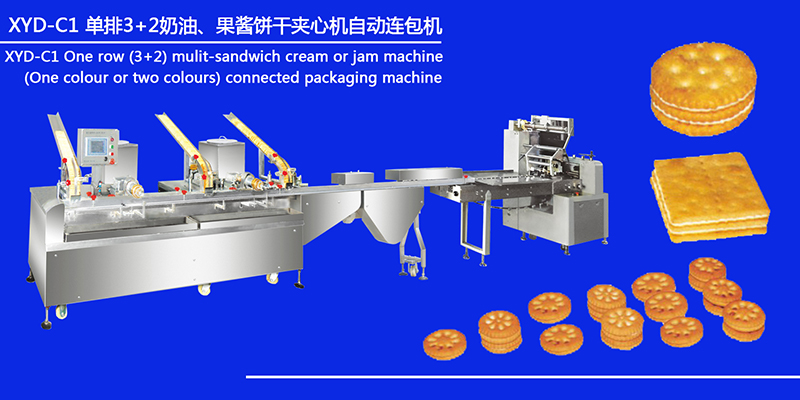 XYD-C1 單排3+2奶油、果醬餅干夾心機(jī)自動(dòng)連包機(jī)